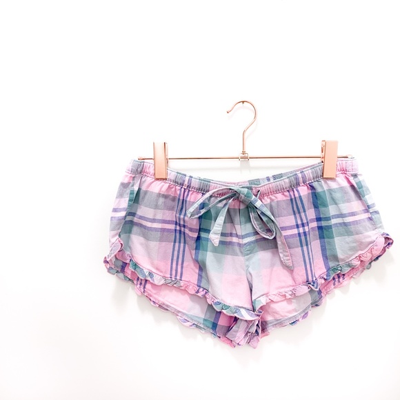 PINK AERIE PLAID SLEEP SHORTS WITH RUFFLE - Picture 2 of 6